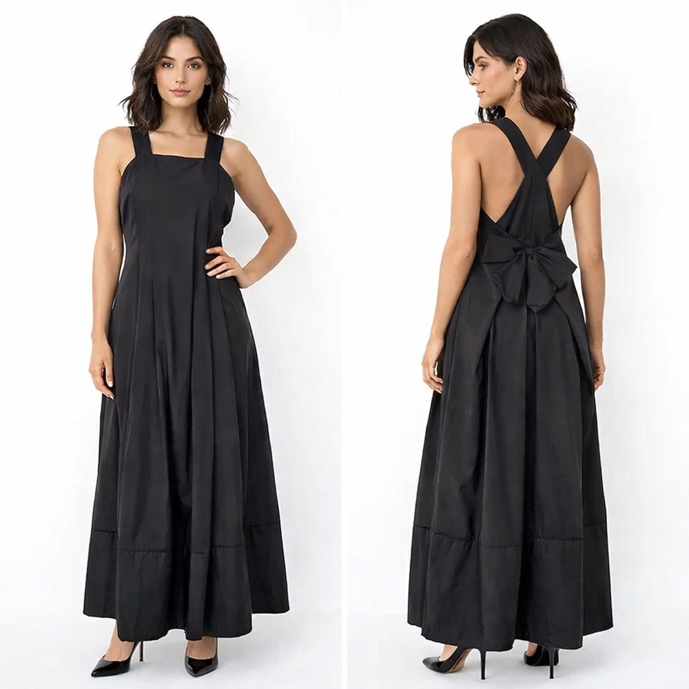 BCBGMaxAzria Long Black Sleeveless Full Maxi Dress Gown Back Bow